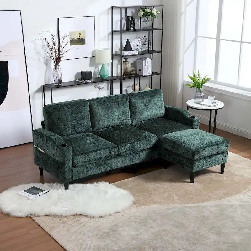 Canapé sectionnel modulaire convertible avec pouf de rangement