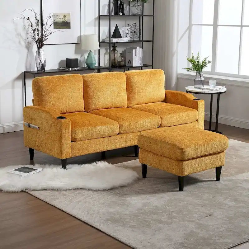 Canapé sectionnel modulaire convertible avec pouf de rangement