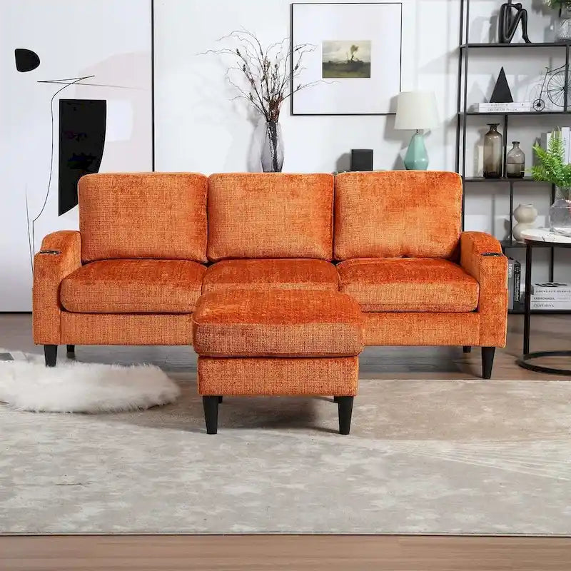 Canapé sectionnel modulaire convertible avec pouf de rangement