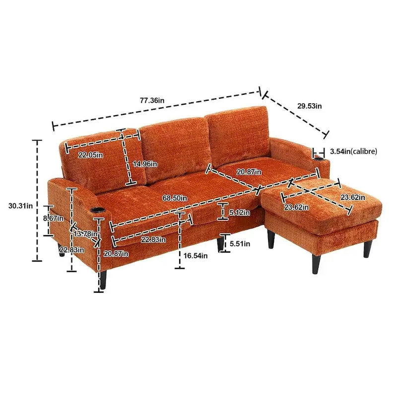 Canapé sectionnel modulaire convertible avec pouf de rangement