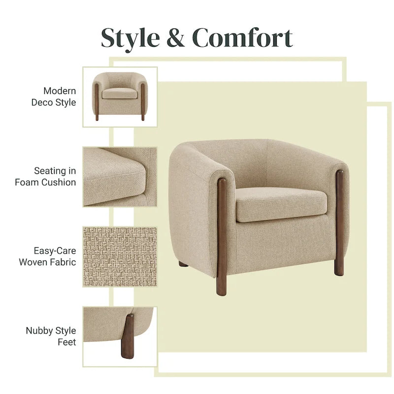 Fauteuil d'appoint rembourré - Fauteuil moderne en tissu pour salon