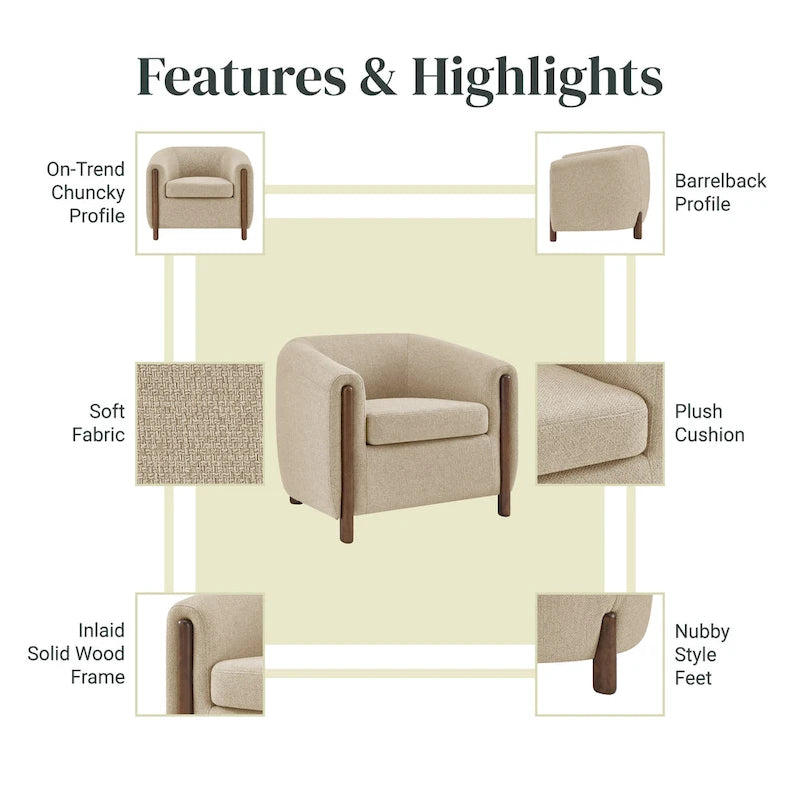 Fauteuil d'appoint rembourré - Fauteuil moderne en tissu pour salon