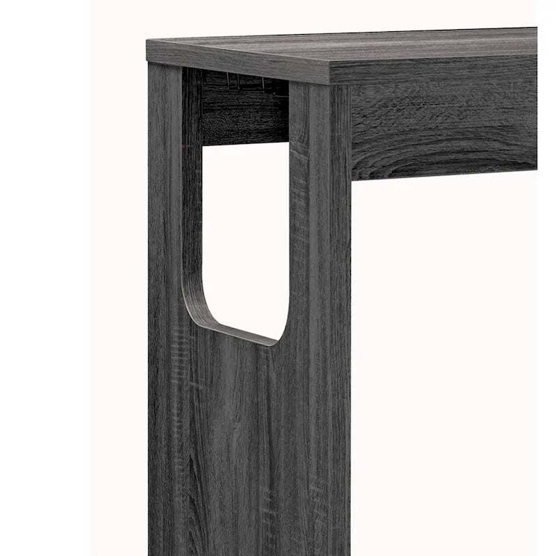 Table de bar en bois de style transitionnel avec étagères latérales à 3 niveaux, grise