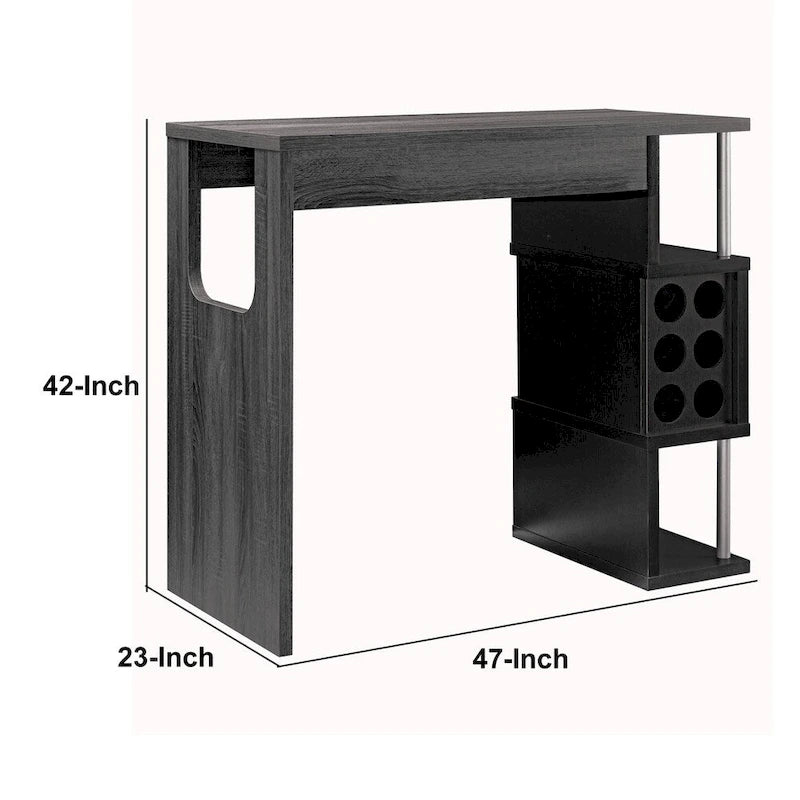 Table de bar en bois de style transitionnel avec étagères latérales à 3 niveaux, grise