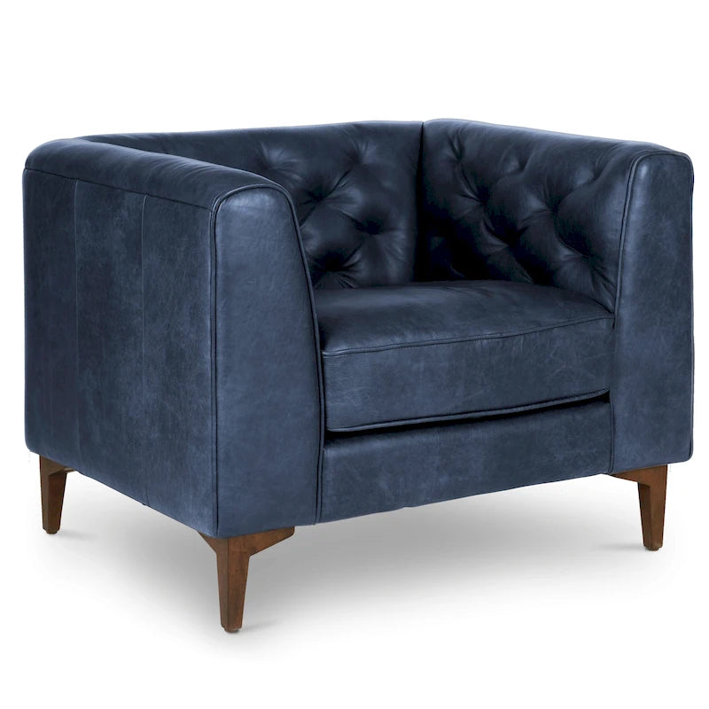 Fauteuil en Cuir Véritable Italien pleine fleur – Style Moderne du Milieu du Siècle