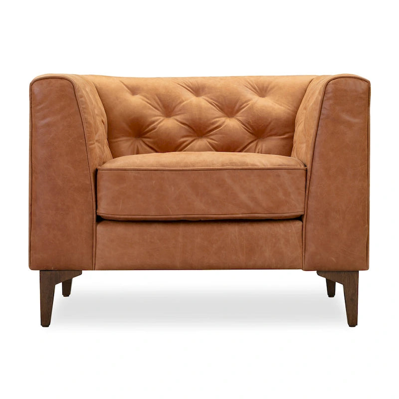 Fauteuil en Cuir Véritable Italien pleine fleur – Style Moderne du Milieu du Siècle