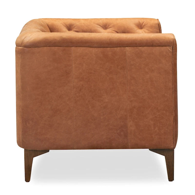 Fauteuil en Cuir Véritable Italien pleine fleur – Style Moderne du Milieu du Siècle