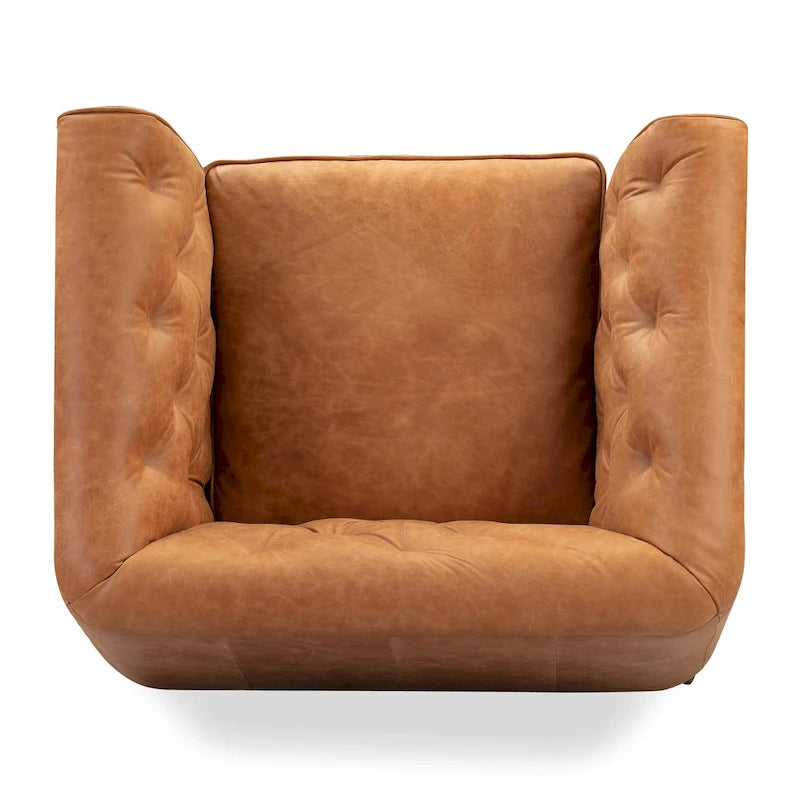 Fauteuil en Cuir Véritable Italien pleine fleur – Style Moderne du Milieu du Siècle
