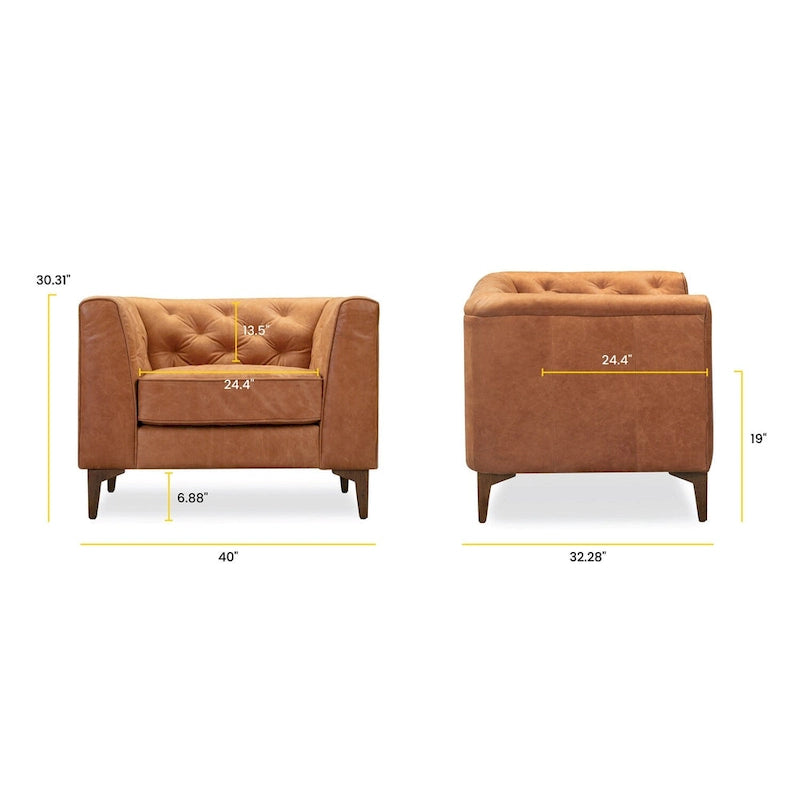 Fauteuil en Cuir Véritable Italien pleine fleur – Style Moderne du Milieu du Siècle