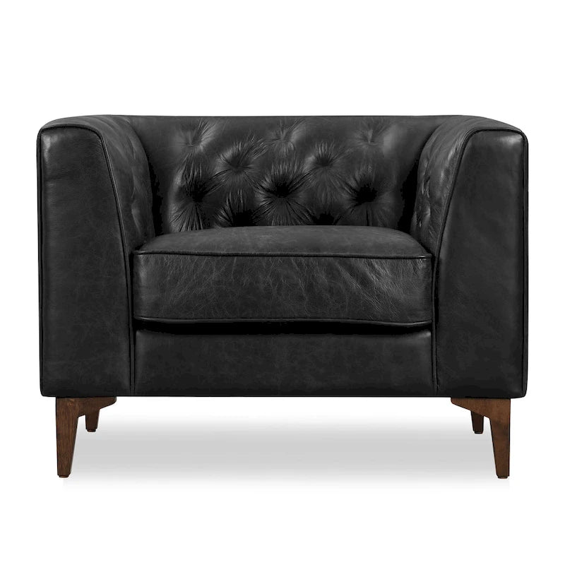 Fauteuil en Cuir Véritable Italien pleine fleur – Style Moderne du Milieu du Siècle