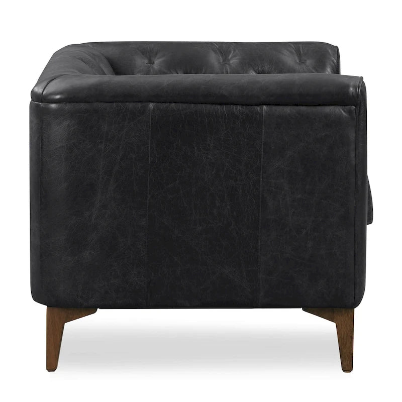 Fauteuil en Cuir Véritable Italien pleine fleur – Style Moderne du Milieu du Siècle