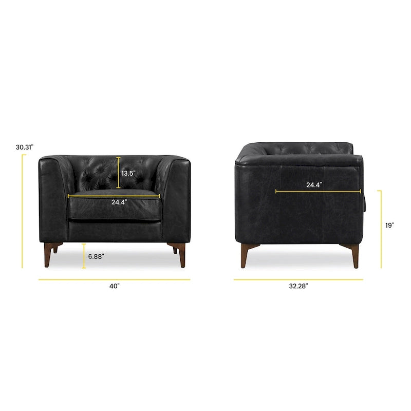 Fauteuil en Cuir Véritable Italien pleine fleur – Style Moderne du Milieu du Siècle