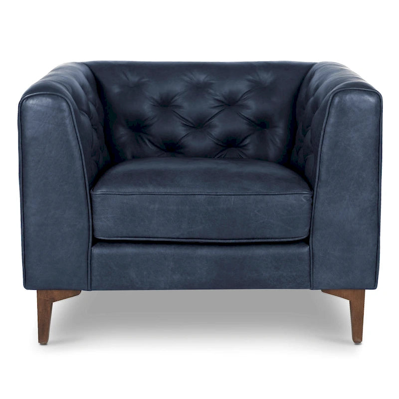 Fauteuil en Cuir Véritable Italien pleine fleur – Style Moderne du Milieu du Siècle