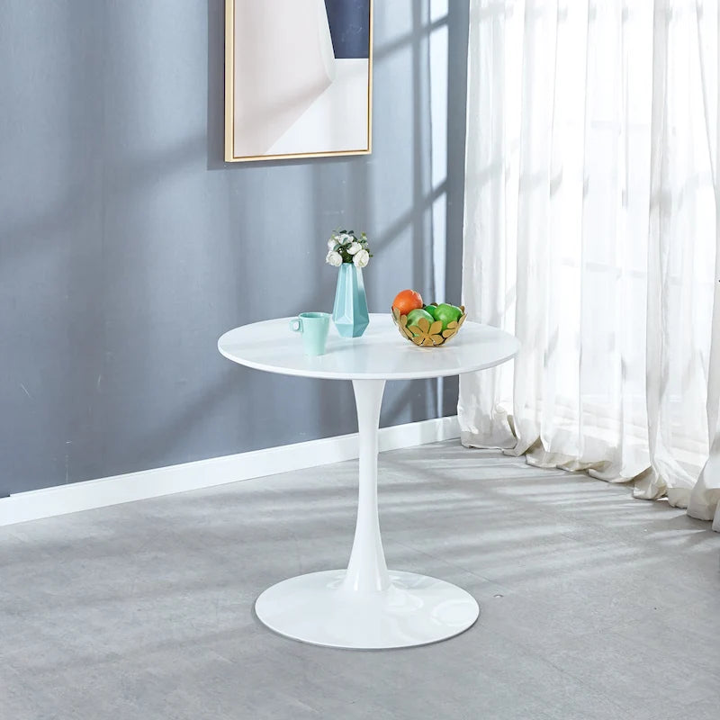 Table à manger Tulipe 31.5" pour 2-4 personnes avec plateau rond en MDF, table à manger sur pied, table d'appoint, table basse de loisirs