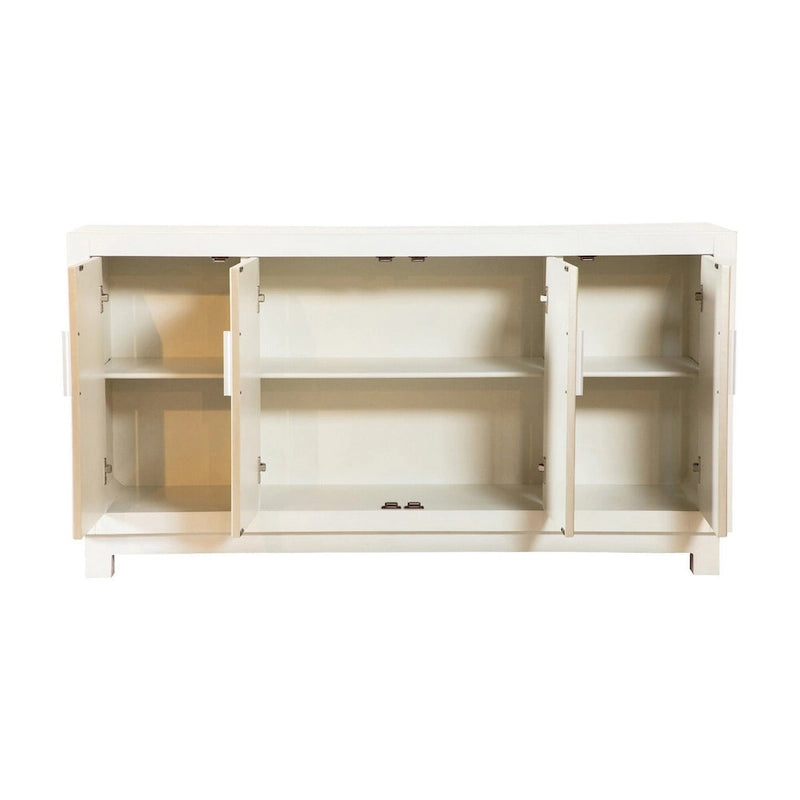 Console buffet rustique 4 portes de 60 pouces, motif frontal doré et blanc