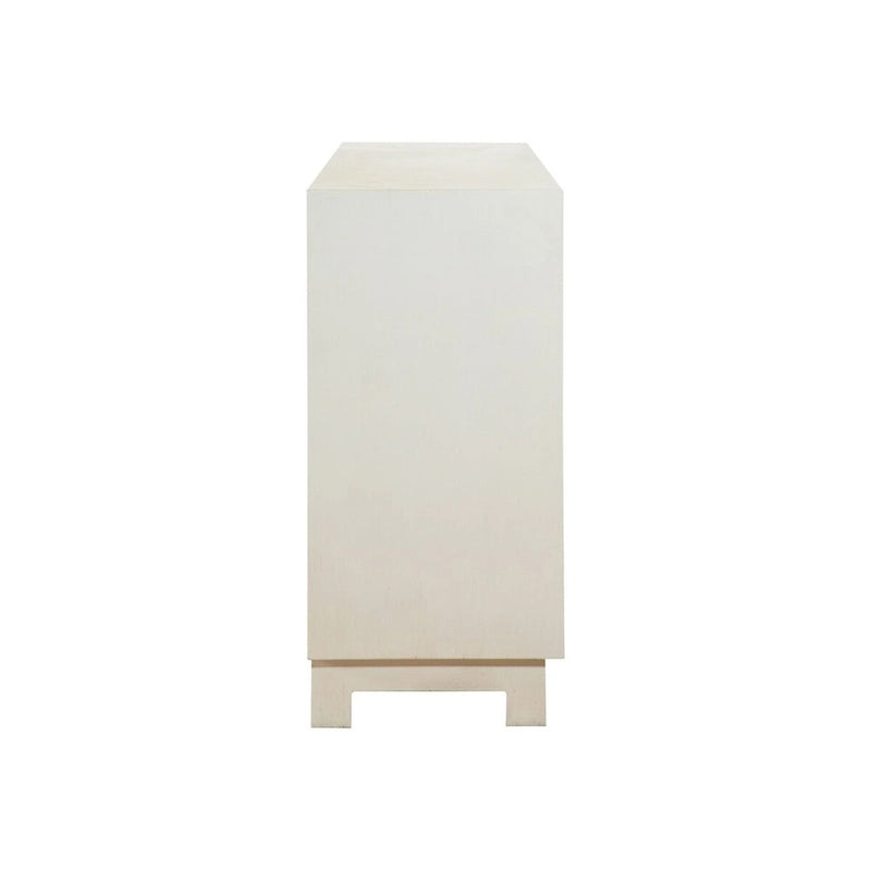 Console buffet rustique 4 portes de 60 pouces, motif frontal doré et blanc