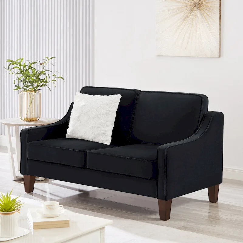 Canapé deux places moderne en velours – accoudoirs carrés, cadre en bois d'hévéa, 2 places, 130,8 cm L