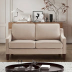 Canapé deux places moderne en velours – accoudoirs carrés, cadre en bois d'hévéa, 2 places, 130,8 cm L