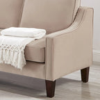 Canapé deux places moderne en velours – accoudoirs carrés, cadre en bois d'hévéa, 2 places, 130,8 cm L
