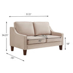 Canapé deux places moderne en velours – accoudoirs carrés, cadre en bois d'hévéa, 2 places, 130,8 cm L