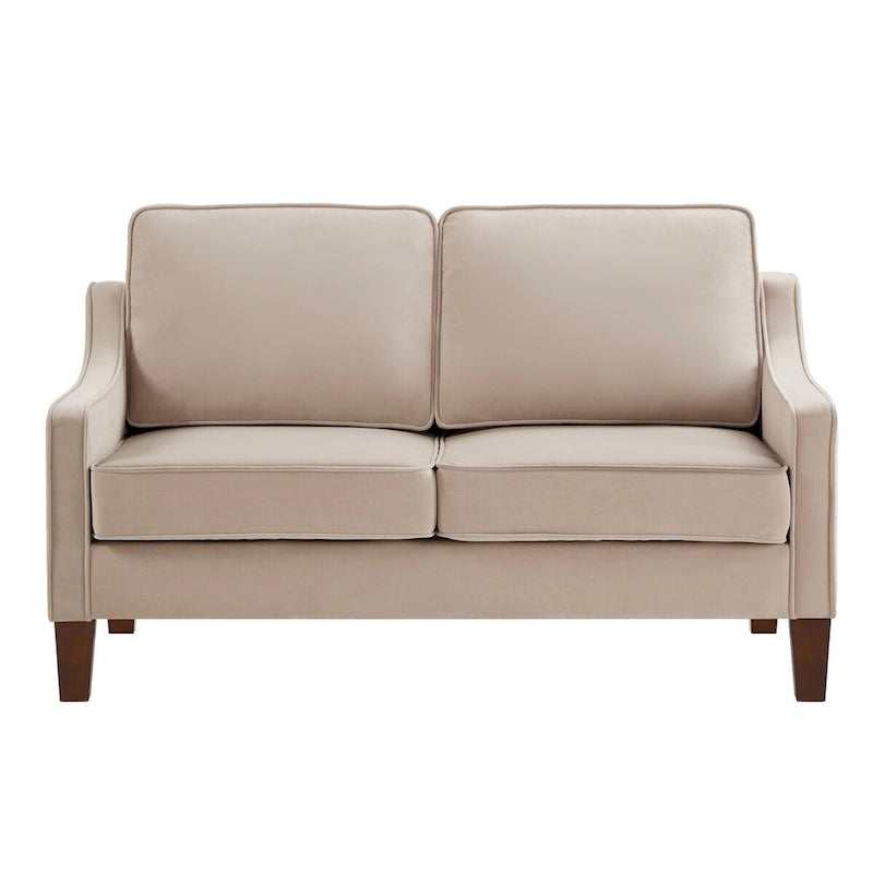 Canapé deux places moderne en velours – accoudoirs carrés, cadre en bois d'hévéa, 2 places, 130,8 cm L