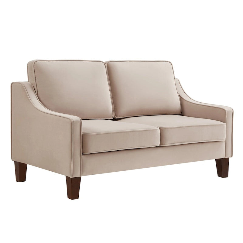 Canapé deux places moderne en velours – accoudoirs carrés, cadre en bois d'hévéa, 2 places, 130,8 cm L