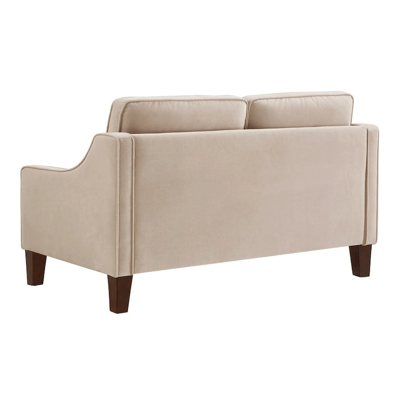 Canapé deux places moderne en velours – accoudoirs carrés, cadre en bois d'hévéa, 2 places, 130,8 cm L