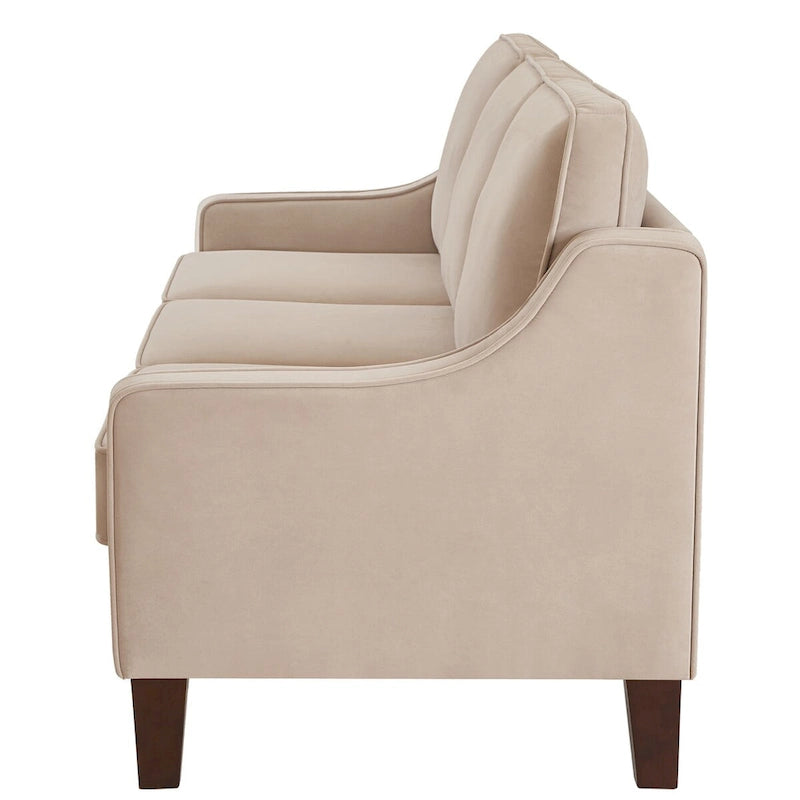 Canapé deux places moderne en velours – accoudoirs carrés, cadre en bois d'hévéa, 2 places, 130,8 cm L