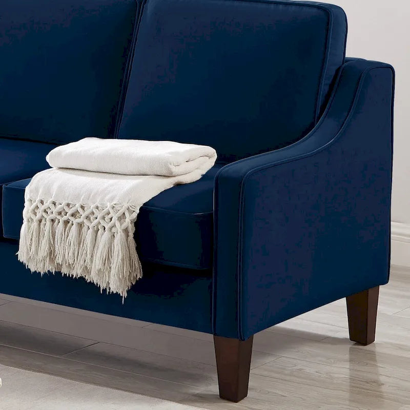 Canapé deux places moderne en velours – accoudoirs carrés, cadre en bois d'hévéa, 2 places, 130,8 cm L