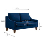 Canapé deux places moderne en velours – accoudoirs carrés, cadre en bois d'hévéa, 2 places, 130,8 cm L
