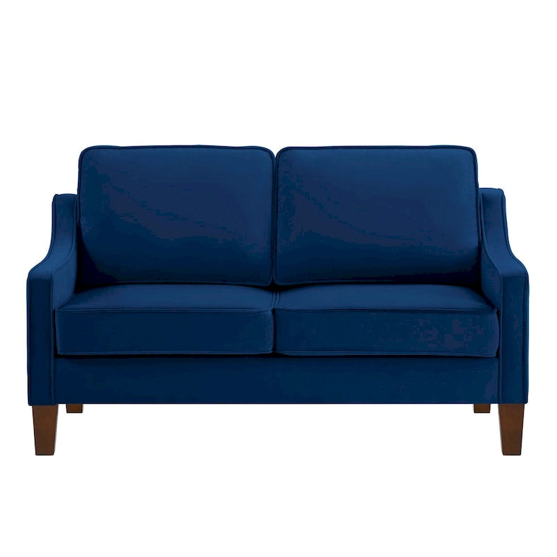 Canapé deux places moderne en velours – accoudoirs carrés, cadre en bois d'hévéa, 2 places, 130,8 cm L