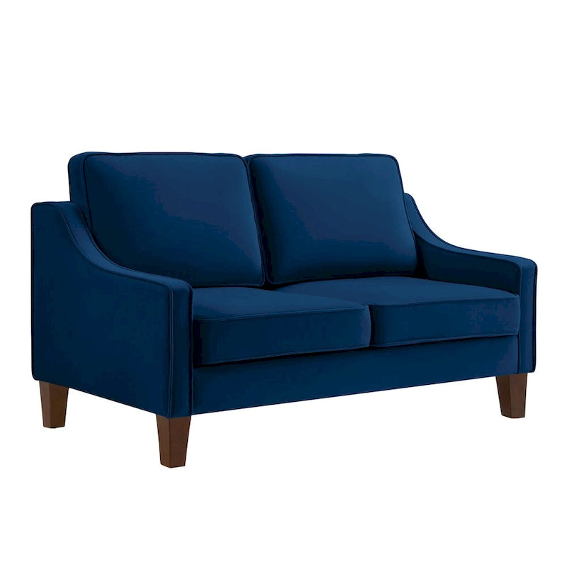 Canapé deux places moderne en velours – accoudoirs carrés, cadre en bois d'hévéa, 2 places, 130,8 cm L