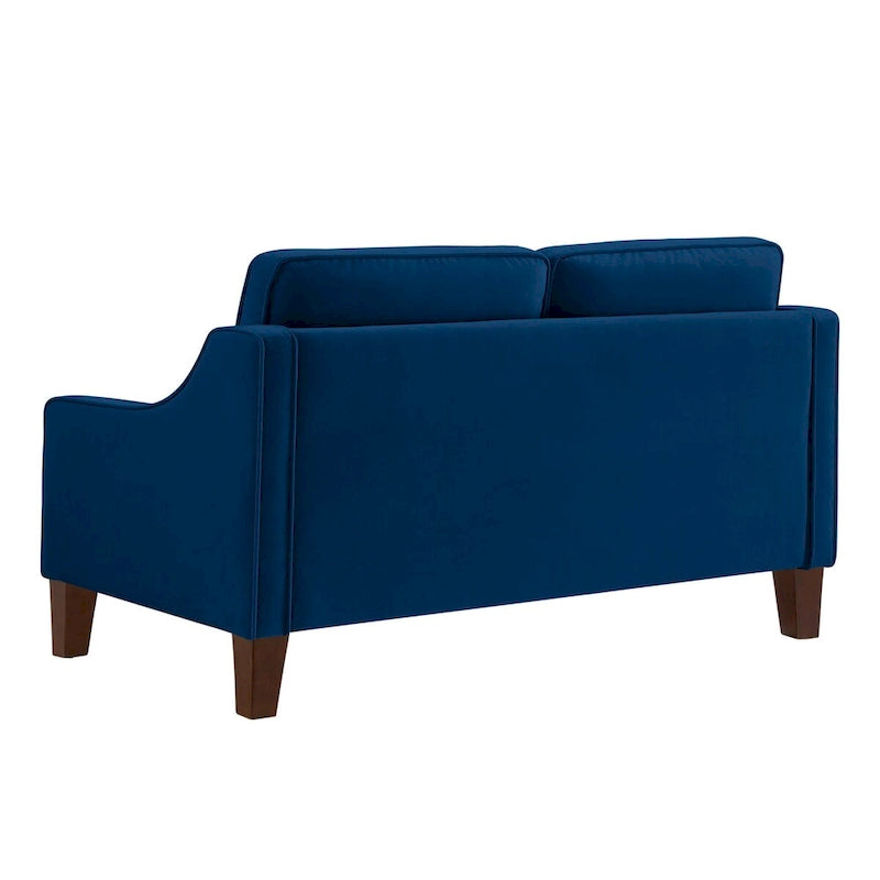 Canapé deux places moderne en velours – accoudoirs carrés, cadre en bois d'hévéa, 2 places, 130,8 cm L