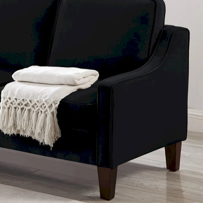 Canapé deux places moderne en velours – accoudoirs carrés, cadre en bois d'hévéa, 2 places, 130,8 cm L