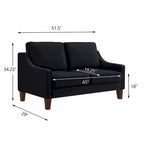 Canapé deux places moderne en velours – accoudoirs carrés, cadre en bois d'hévéa, 2 places, 130,8 cm L