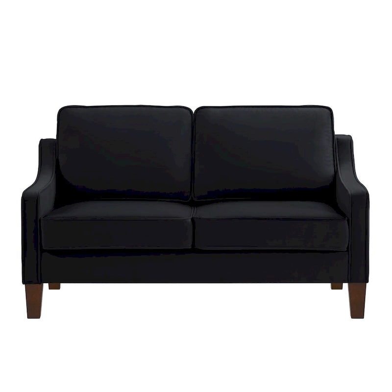 Canapé deux places moderne en velours – accoudoirs carrés, cadre en bois d'hévéa, 2 places, 130,8 cm L
