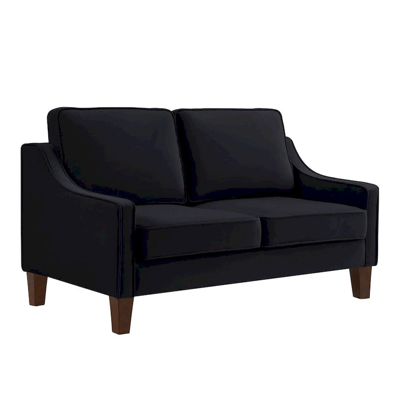 Canapé deux places moderne en velours – accoudoirs carrés, cadre en bois d'hévéa, 2 places, 130,8 cm L
