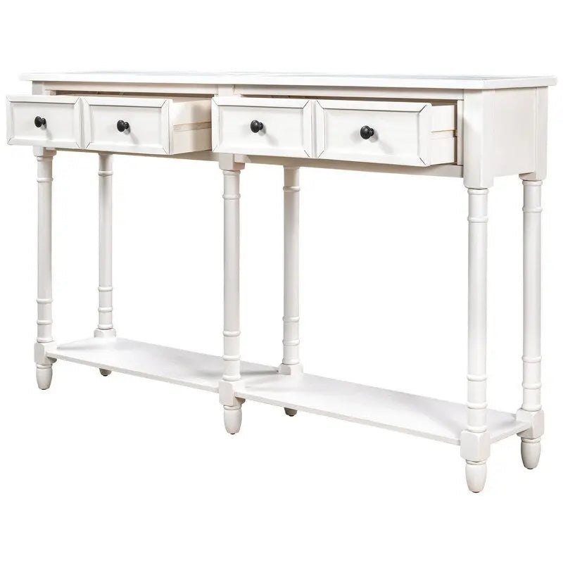 Console de canapé en bois de pin et MDF, assemblage facile avec deux tiroirs de rangement et une étagère inférieure pour salon, entrée