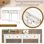 Console de canapé en bois de pin et MDF, assemblage facile avec deux tiroirs de rangement et une étagère inférieure pour salon, entrée