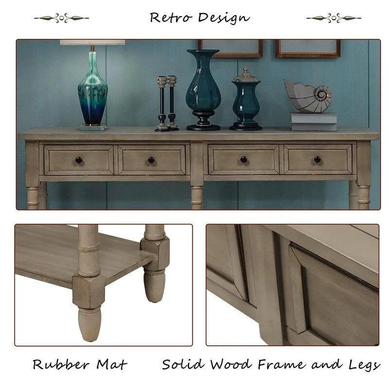 Console de canapé en bois de pin et MDF, assemblage facile avec deux tiroirs de rangement et une étagère inférieure pour salon, entrée