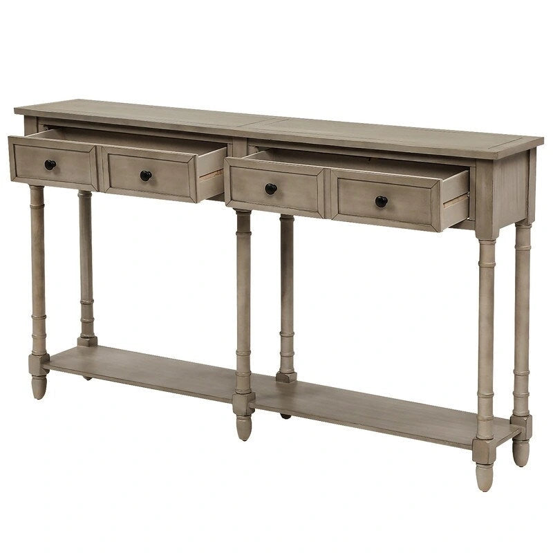 Console de canapé en bois de pin et MDF, assemblage facile avec deux tiroirs de rangement et une étagère inférieure pour salon, entrée