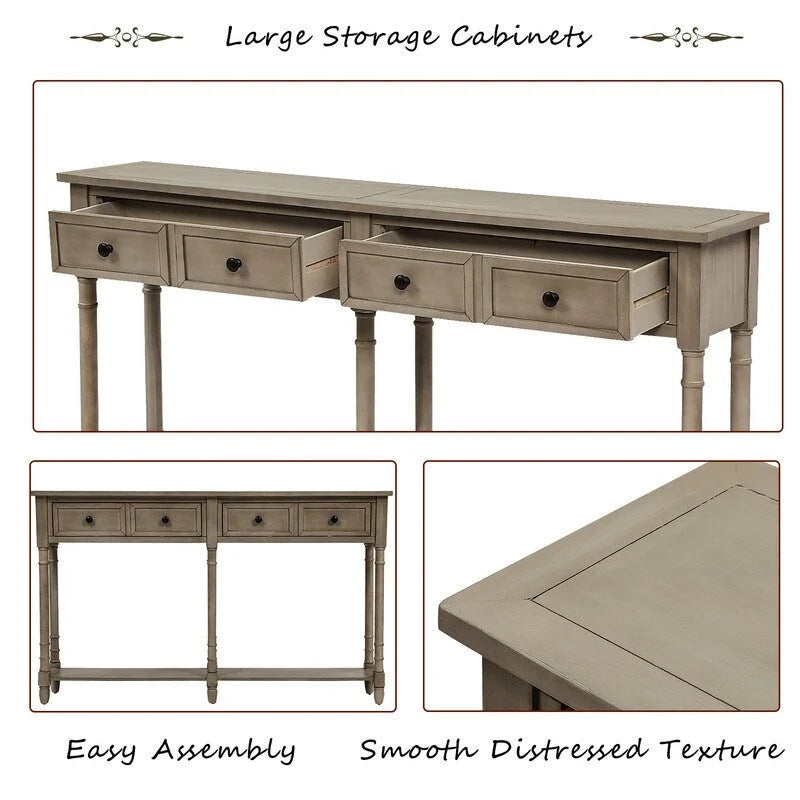 Console de canapé en bois de pin et MDF, assemblage facile avec deux tiroirs de rangement et une étagère inférieure pour salon, entrée