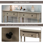 Console de canapé en bois de pin et MDF, assemblage facile avec deux tiroirs de rangement et une étagère inférieure pour salon, entrée