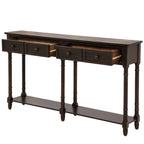 Console de canapé en bois de pin et MDF, assemblage facile avec deux tiroirs de rangement et une étagère inférieure pour salon, entrée
