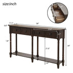 Console de canapé en bois de pin et MDF, assemblage facile avec deux tiroirs de rangement et une étagère inférieure pour salon, entrée