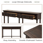 Console de canapé en bois de pin et MDF, assemblage facile avec deux tiroirs de rangement et une étagère inférieure pour salon, entrée
