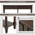 Console de canapé en bois de pin et MDF, assemblage facile avec deux tiroirs de rangement et une étagère inférieure pour salon, entrée