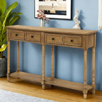 Console de canapé en bois de pin et MDF, assemblage facile avec deux tiroirs de rangement et une étagère inférieure pour salon, entrée