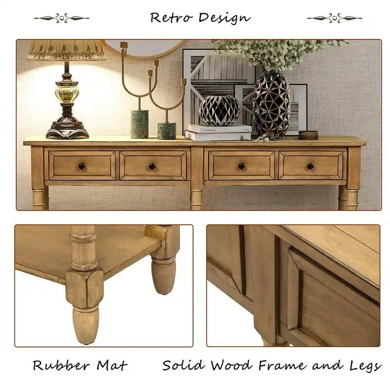 Console de canapé en bois de pin et MDF, assemblage facile avec deux tiroirs de rangement et une étagère inférieure pour salon, entrée