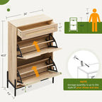 Meuble à chaussures noir moderne avec 2 portes abattantes, tiroir supérieur et design en rotin – Rangement pour entrée